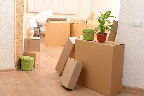 Office packing boxes and storage cartons arranged in Queenspark