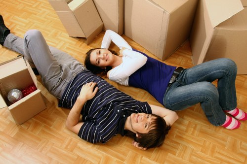 Removal van transporting packed boxes and furniture
