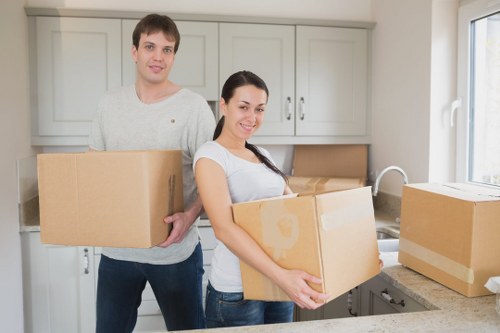 Packed household boxes organized for a home move in Queenspark